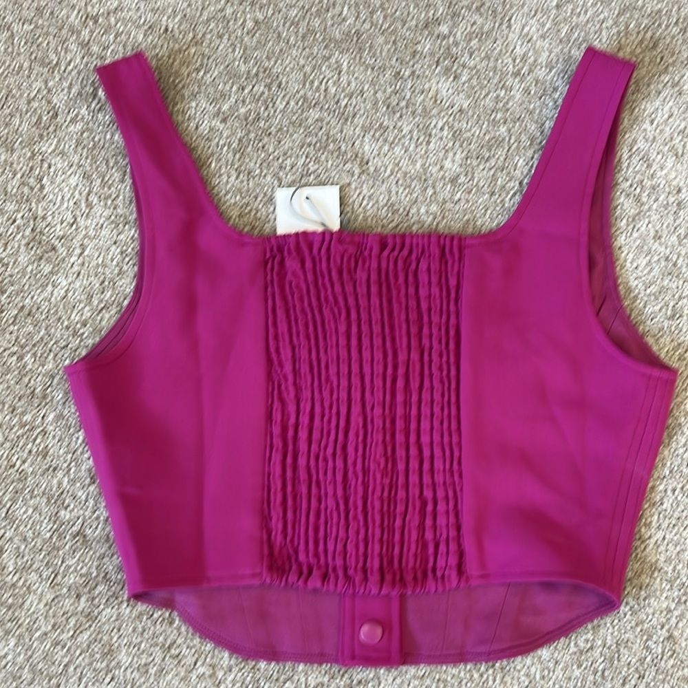 WAYF Cora Tailored Sleeveless Pink Square Neck Snap-Front Crop Top Sz S - Picture 4 of 9